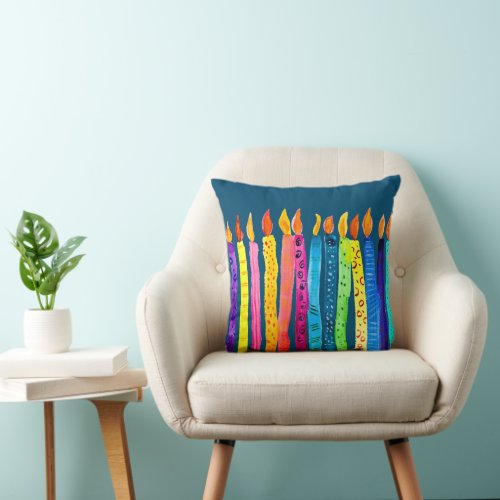 Watercolor birthday candles throw pillow