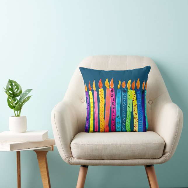 Watercolor birthday candles throw pillow (Chair)