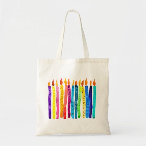 Watercolor birthday candles tote bag