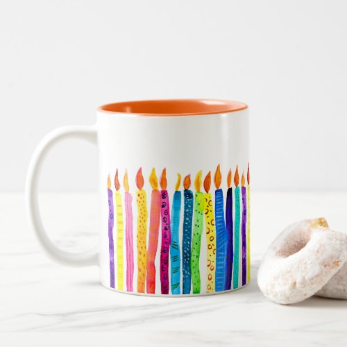 Watercolor birthday candles Two_Tone coffee mug