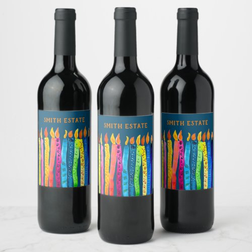 Watercolor birthday candles wine label