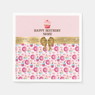 Watercolor Birthday Cupcakes, Donuts, and Macarons Napkins