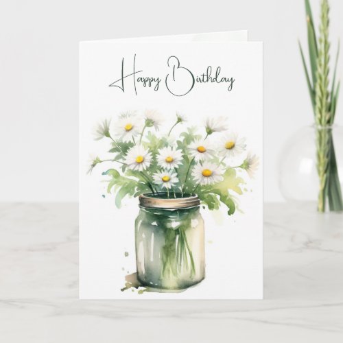 Watercolor Birthday Daisy Bouquet In Jar Card