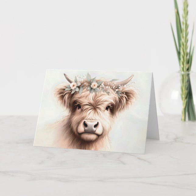 Watercolor Birthday Highland Cow Card (Front)