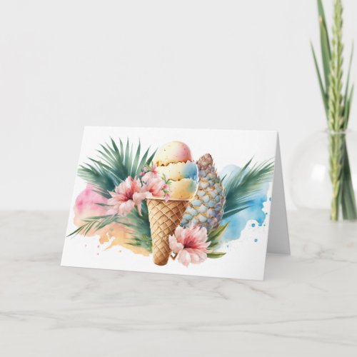 Watercolor Birthday Ice Cream Cone Card
