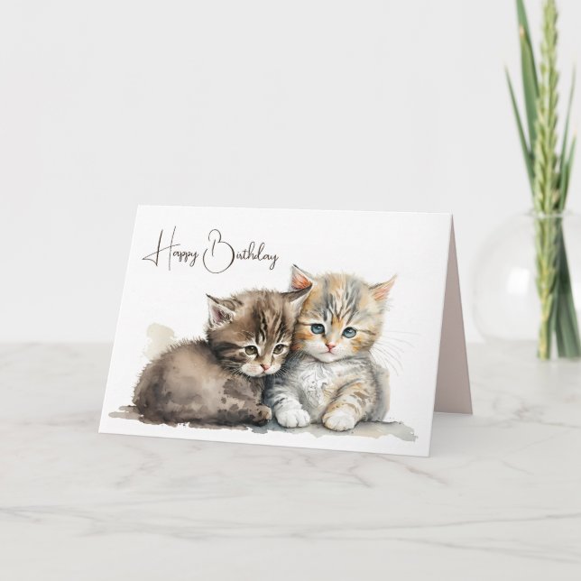 Watercolor Birthday Kittens Card (Front)