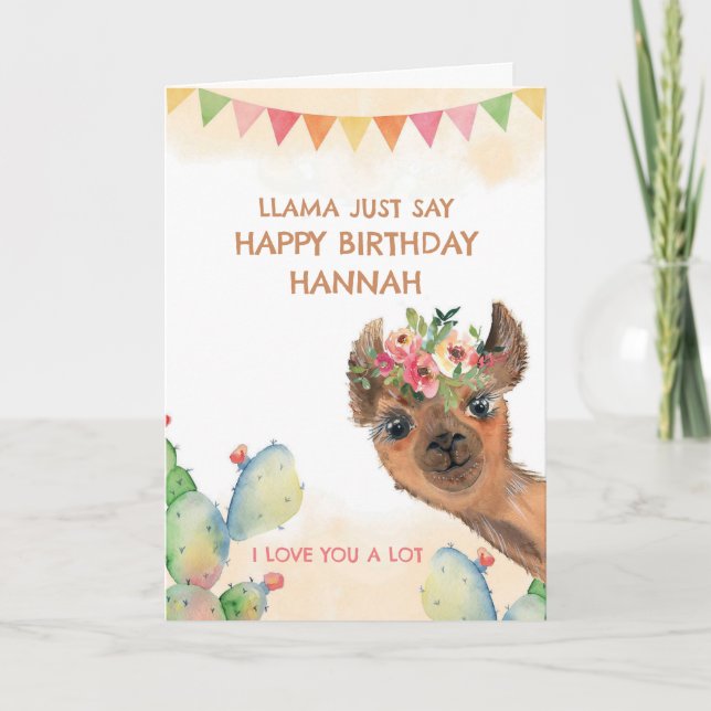 Watercolor Birthday Llama Card (Front)