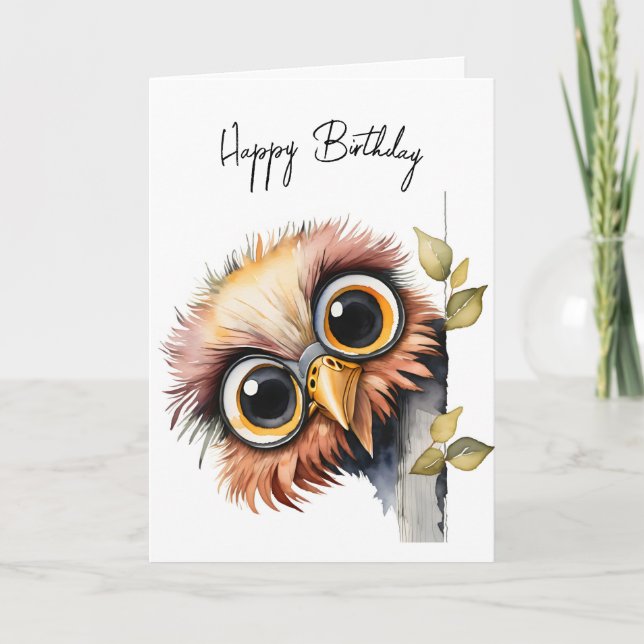 Watercolor Birthday Owl Card (Front)