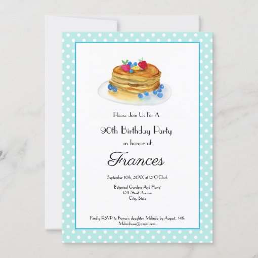 Watercolor Birthday Pancake Brunch Party Invitation Zazzle