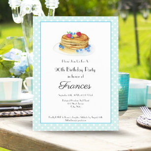 Watercolor Birthday Pancake Brunch Party Invitation