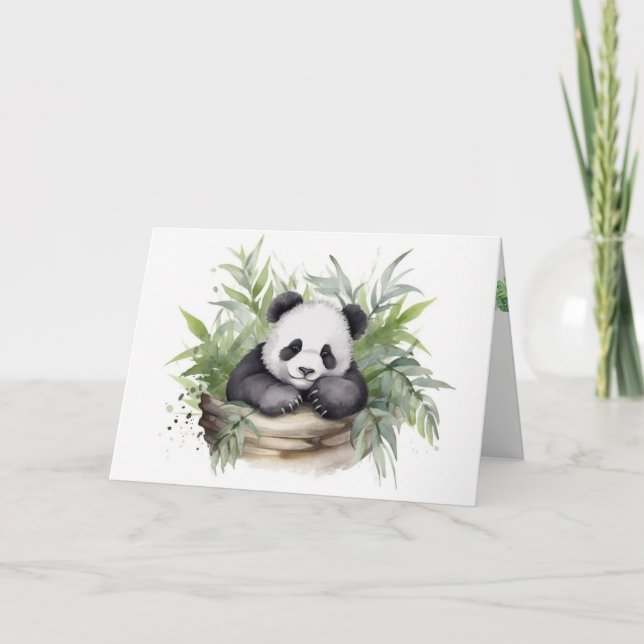 Watercolor Birthday Panda Bear In Basket Card (Front)