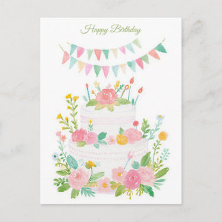 Watercolor Birthday Postcard