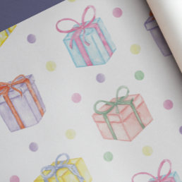 Watercolor Birthday Presents &amp; Confetti Wrapping Paper