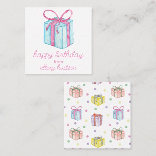 Watercolor Birthday Presents Gift Enclosure Note Card (Front/Back)