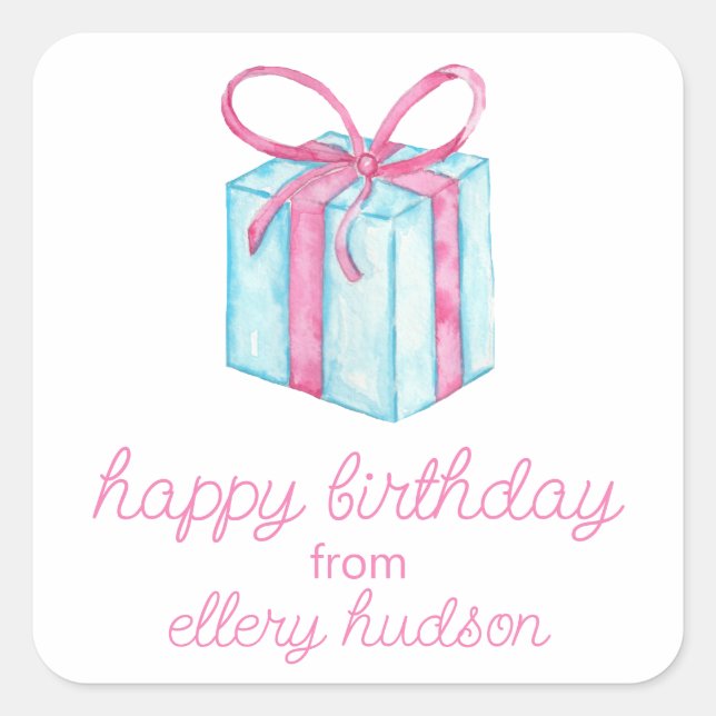 Watercolor Birthday Presents Square Sticker (Front)