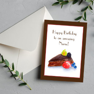 Watercolor Birthday To Nurse Chocolate Cake Card