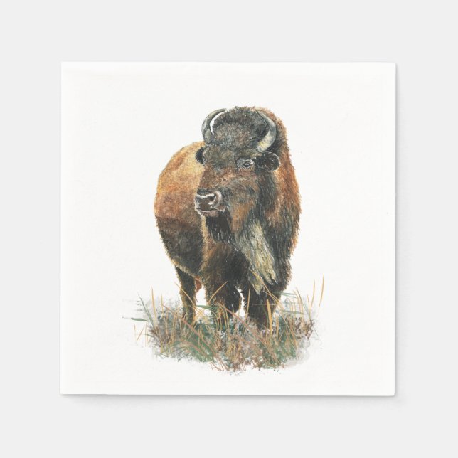 Watercolor Bison Buffalo Animal Nature Art Napkins (Front)