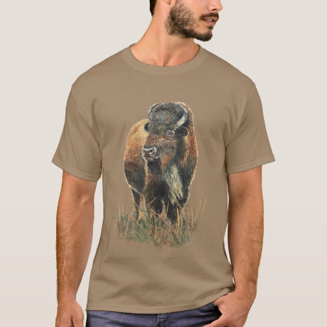 Watercolor Bison Buffalo Animal Nature Art T-Shirt (Front)