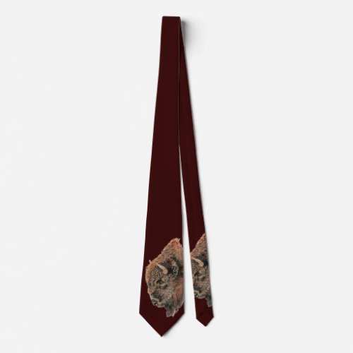 Watercolor Bison Buffalo Animal Nature Neck Tie