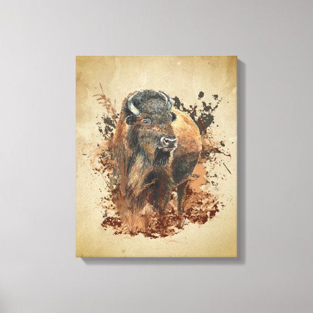 Watercolor Bison Buffalo Animal Wildlife Nature   Canvas Print (Front)