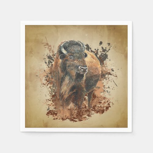 Watercolor Bison Buffalo Animal Wildlife Nature   Napkins