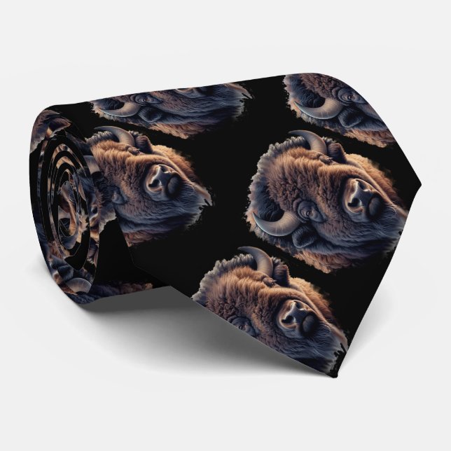 Watercolor Bison Buffalo Animal Wildlife Nature Neck Tie (Rolled)