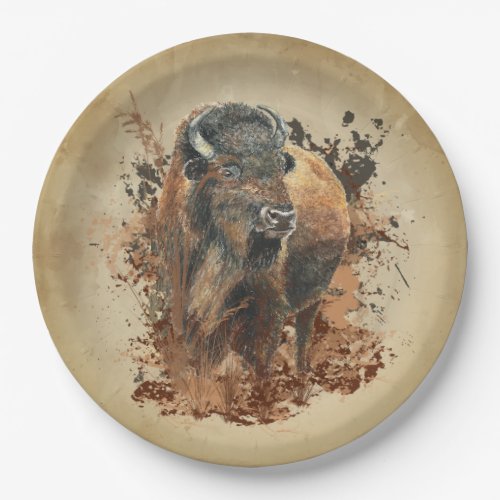 Watercolor Bison Buffalo Animal Wildlife Nature  Paper Plates