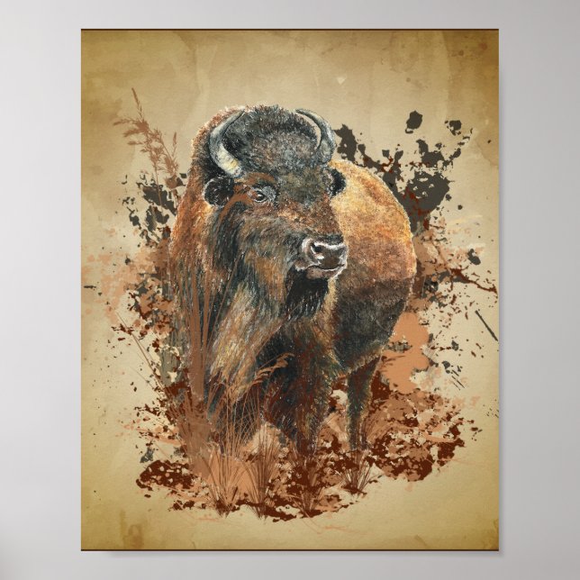 Watercolor Bison Buffalo Animal Wildlife Nature   Poster (Front)