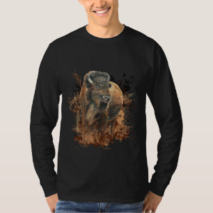 Watercolor Bison Buffalo Animal Wildlife Nature T- T-Shirt