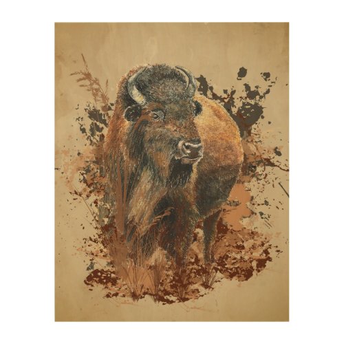 Watercolor Bison Buffalo Animal Wildlife Nature Wood Wall Art