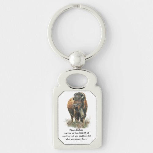 Watercolor Bison Buffalo Totem Spirit Guide Animal Keychain
