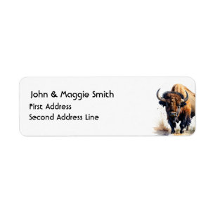 Watercolor Bison Buffalo Wildlife Animal Art Label