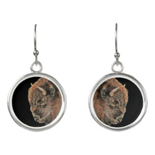 Watercolor Bison Buffalo Wildlife Animal Nature Earrings