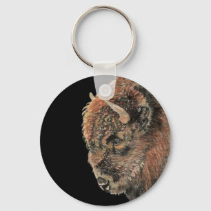 Watercolor Bison Buffalo Wildlife Animal Nature Keychain