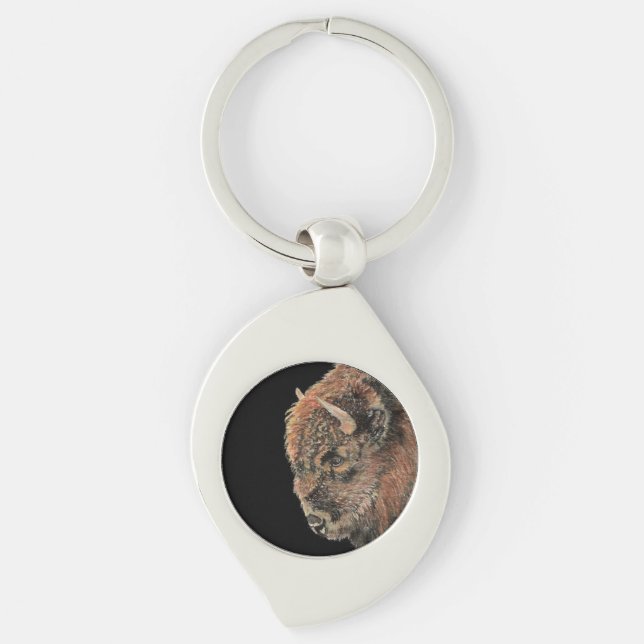 Watercolor Bison Buffalo Wildlife Animal Nature Keychain (Front)