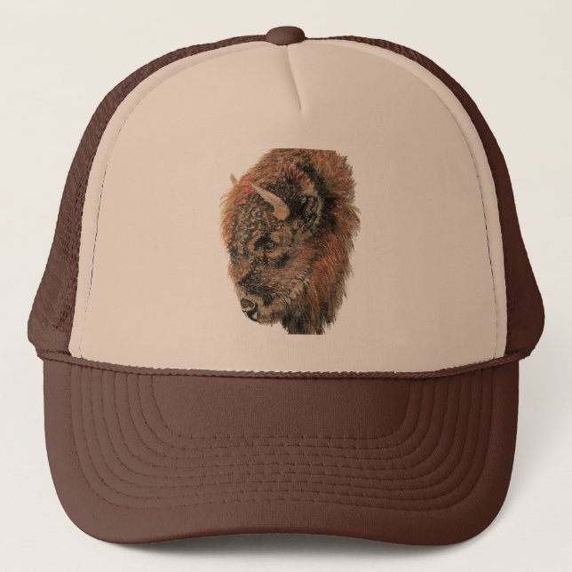 Watercolor Bison Buffalo Wildlife Animal Nature  Trucker Hat (Front)