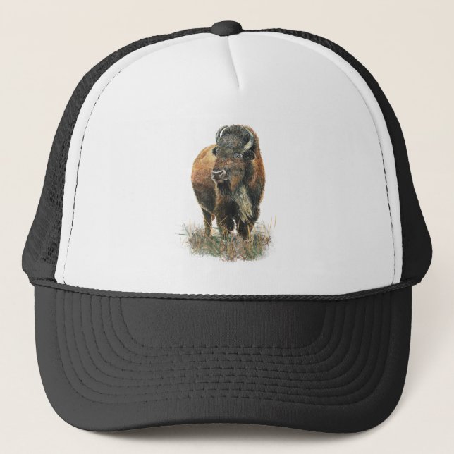 Watercolor Bison Buffalo Wildlife Animal Nature  Trucker Hat (Front)