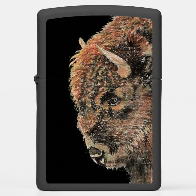Watercolor Bison Buffalo Wildlife Animal Nature Zippo Lighter (Front)