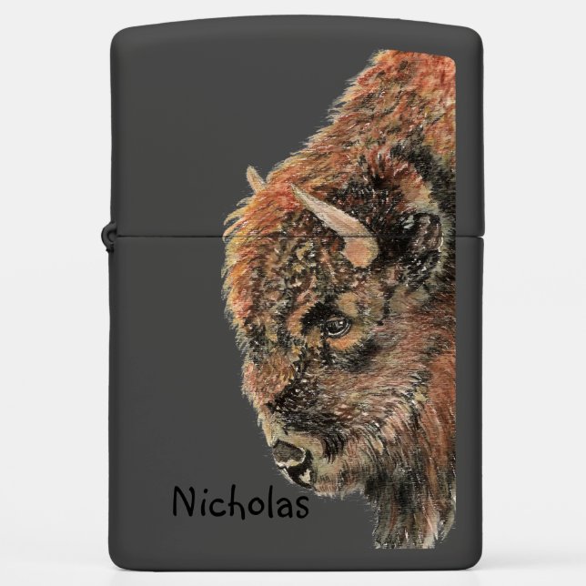 Watercolor Bison Buffalo Wildlife Animal Nature Zippo Lighter (Front)