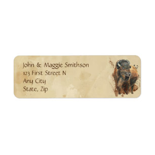 Watercolor Bison Buffalo Wildlife Nature Art Label