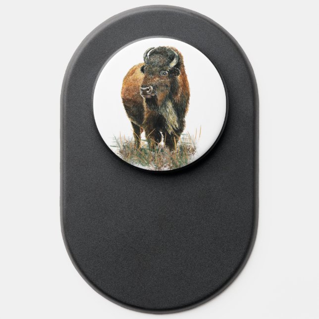 Watercolor Bison Buffalo Wildlife Nature Art PopSocket (Popsocket)
