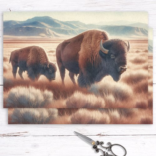 Watercolor Bison on the Plains Decoupage Tissue Paper