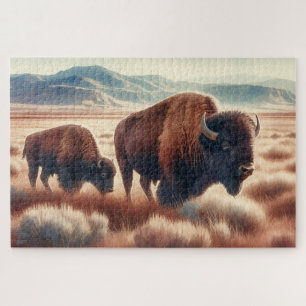 Watercolor Bison on the Plains Jigsaw Puzzle