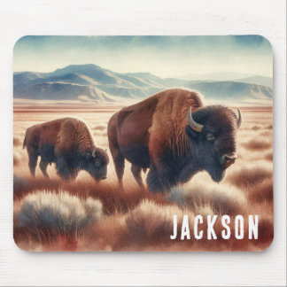 Watercolor Bison on the Plains Personalized Mouse Pad