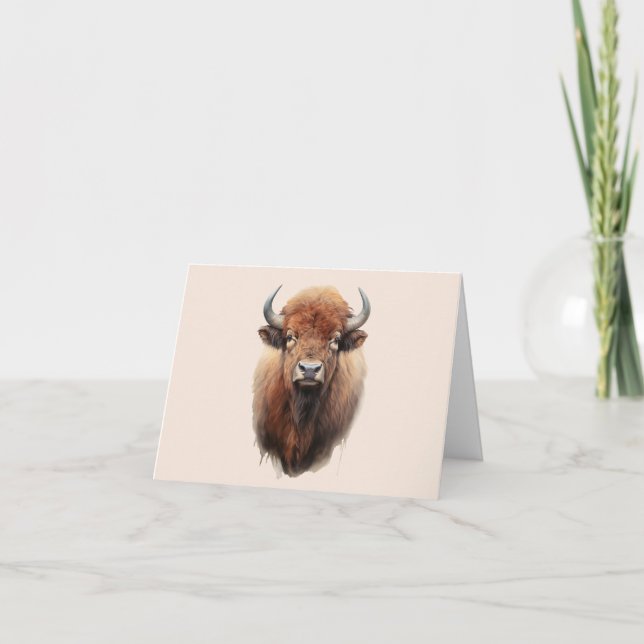 Watercolor Bison Portrait  Card (Front)
