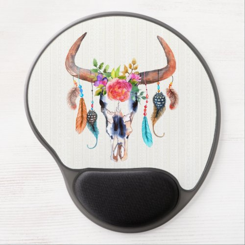 Watercolor Bison Skull With Horns Gel Mouse Pad
