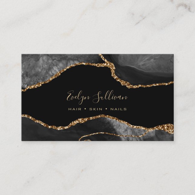 watercolor black agate design business card (Front)