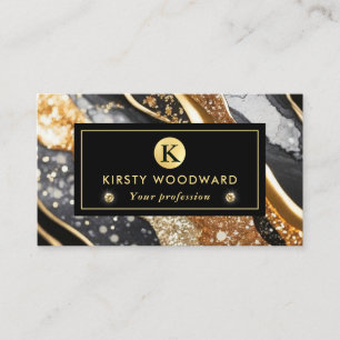 Watercolor Black and Gold Glitter Alcohol Ink Business Card