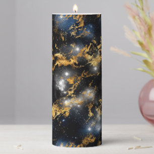Watercolor Black and Gold Marble Galaxy Pillar Candle