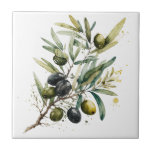 Watercolor black and green olives on a branch ceramic tile<br><div class="desc">Dreamy watercolor black and green olives decoration on a branch for everybody who likes nature and Mediterranean food. It is a great idea for Christmas,  birthdays etc. It is easy to customize the item by changing the text/name etc.</div>